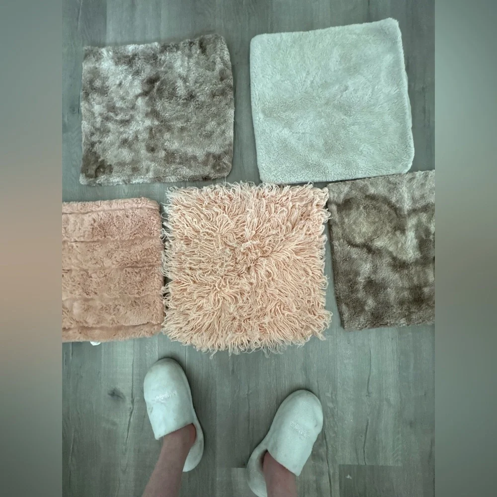 🏡 Set of (5) Plush Shag Throw Pillow Covers in Blush Pink and Taupe